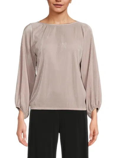 Renee C Women's Plisse Puff Sleeve Top In Beige