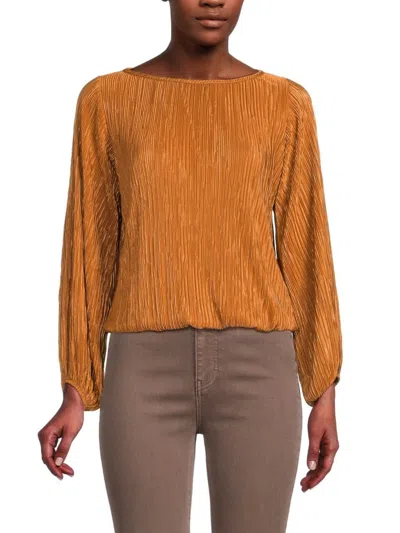 Renee C Women's Plisse Puff Sleeve Top In Caramel