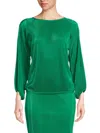 Renee C Women's Plisse Puff Sleeve Top In Emerald Green