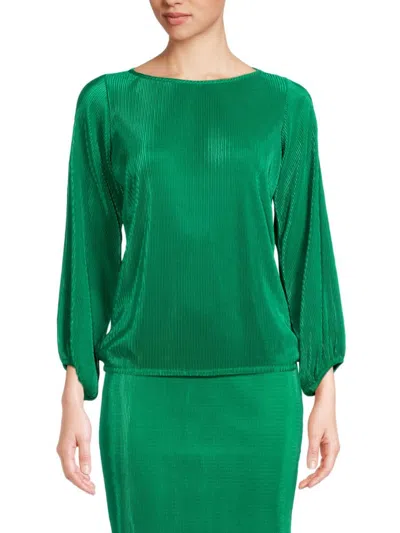Renee C Women's Plisse Puff Sleeve Top In Emerald Green