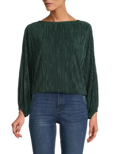 Renee C Women's Plisse Puff Sleeve Top In Olive