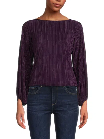 Renee C Women's Plisse Puff Sleeve Top In Plum