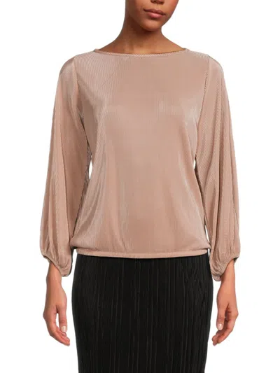 Renee C Women's Plisse Puff Sleeve Top In Rose