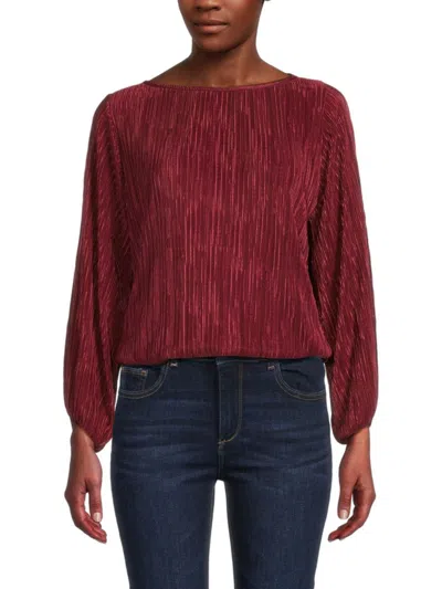 Renee C Women's Plisse Puff Sleeve Top In Wine