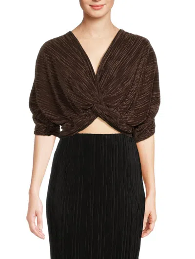 Renee C Women's Plisse Twist Crop Top In Brown