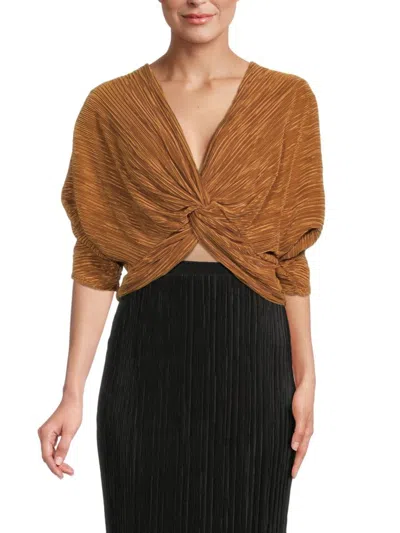 Renee C Women's Plisse Twist Crop Top In Caramel