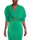Renee C Women's Plisse Twist Crop Top In Emerald Green