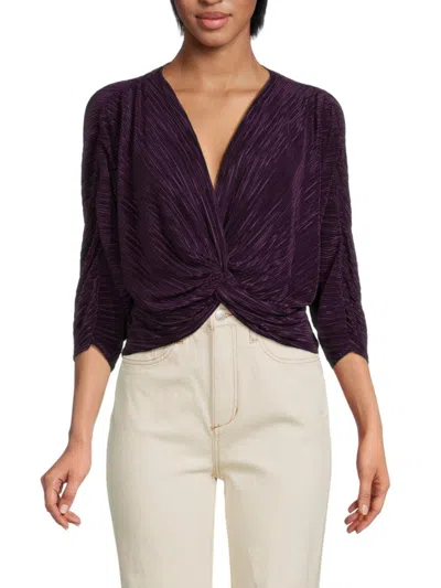 Renee C Women's Plisse Twist Crop Top In Plum