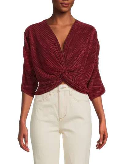 Renee C Women's Plisse Twist Crop Top In Wine