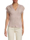 Renee C Women's Plisse V Neck Top In Beige