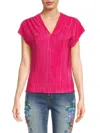 Renee C Women's Plisse V Neck Top In Dark Fuchsia