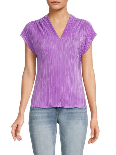 Renee C Women's Plisse V Neck Top In Neon Lavender