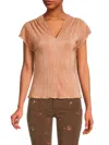 Renee C Women's Plisse V Neck Top In Rose