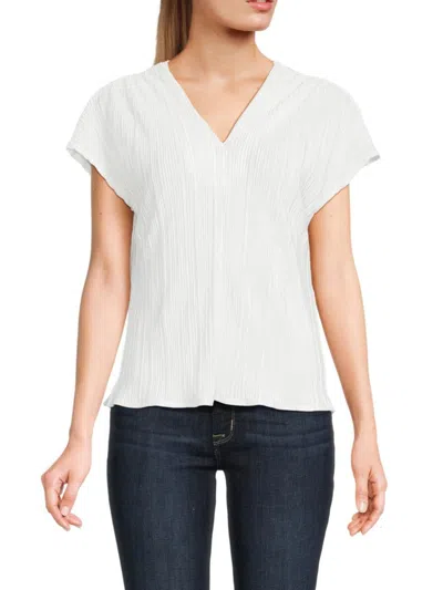 Renee C Women's Plisse V Neck Top In White