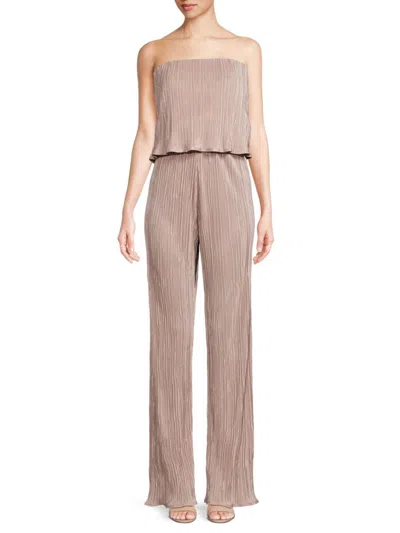 Renee C Women's Plisse Wide Leg Jumpsuit In Beige