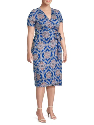 Renee C Women's Plus Print Jersey Wrap Dress In Blue