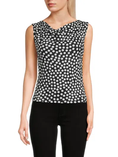 Renee C Women's Polka Dot Cowl Neck Top In Black White