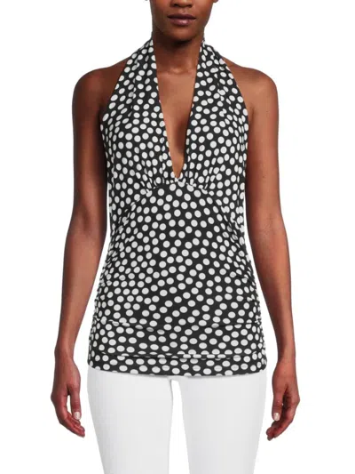 Renee C Women's Polka Dot Halter Top In Black White