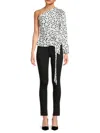 Renee C Women's Polka Dot One Shoulder Satin Top In White