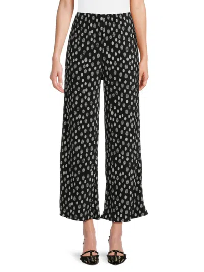 Renee C Women's Polka Dot Print High Rise Pants In Black