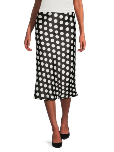Renee C Women's Polka Dot Satin Midi-skirt In Black