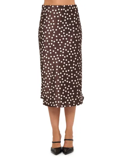 Renee C Women's Polka Dot Satin Midi-skirt In Brown