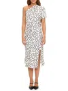 Renee C Women's Polka Dot Satin One-shoulder Midi-dress In White