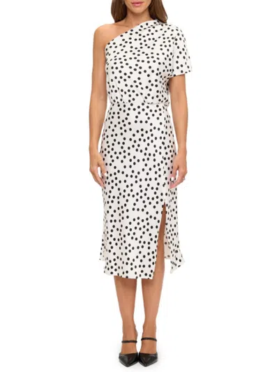 Renee C Women's Polka Dot Satin One-shoulder Midi-dress In White