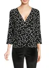 Renee C Women's Polka Dot Surplice Top In Black