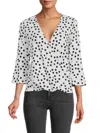 Renee C Women's Polka Dot Surplice Top In White