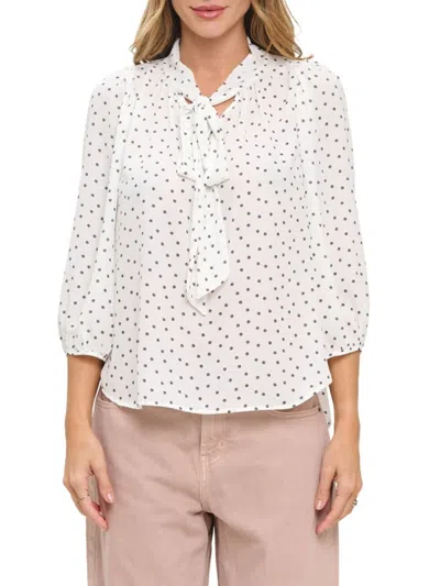 Renee C Women's Polka Dot Tie-neck Blouse In Ivory