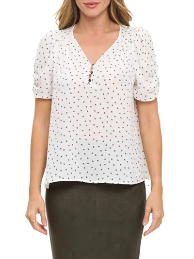 Renee C Women's Polka Dot V-neck Top In Ivory