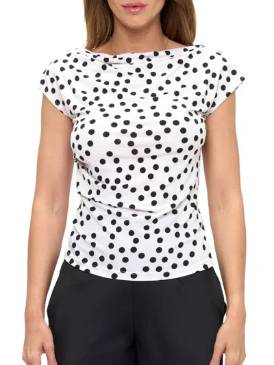Renee C Women's Polka Dotted Jersey Top In White