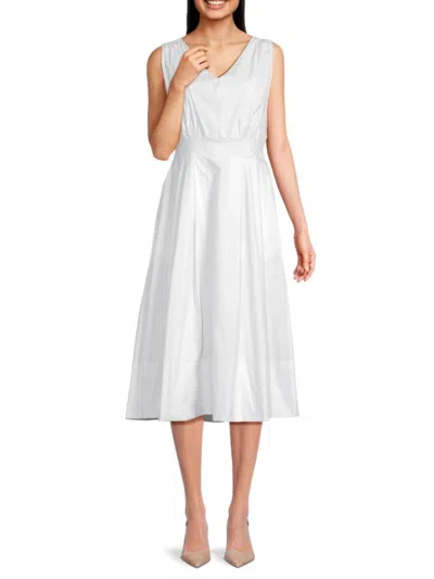 Renee C Women's Poplin Midi A Line Dress In White