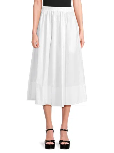 Renee C Women's Poplin Midi A Line Skirt In White