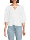 Renee C Women's Poplin Three Quarter Sleeve Top In Black