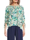 Renee C Women's Poplin Three Quarter Sleeve Top In Green