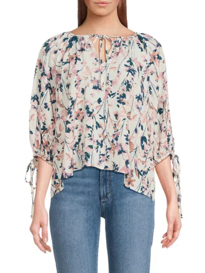 Renee C Women's Poplin Three Quarter Sleeve Top In Pink