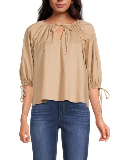 Renee C Women's Poplin Three Quarter Sleeve Top In Taupe