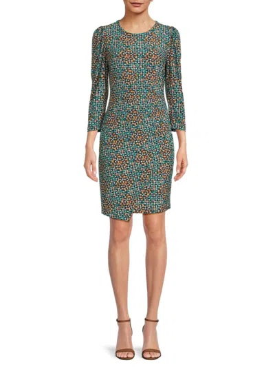 Renee C Women's Print Asymmetric Knee Dress In Teal