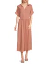 Renee C Women's Print Collared Midi Dress In Coral