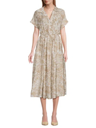 Renee C Women's Print Collared Midi Dress In Taupe