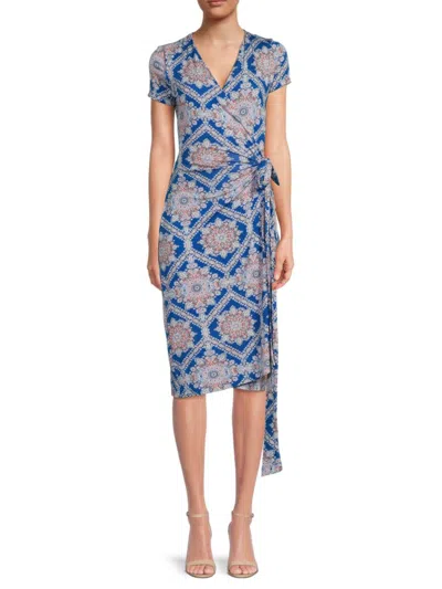 Renee C Women's Print Jersey Wrap Dress In Blue