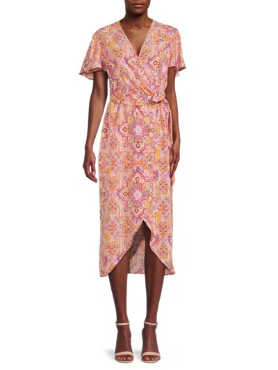 Renee C Women's Print Midi Wrap Dress In Pink