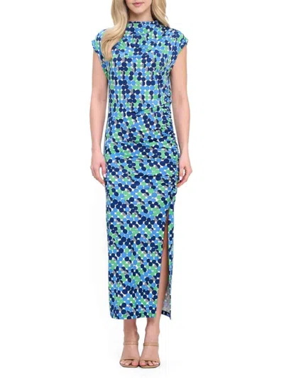 Renee C Women's Print Ruched Maxi-dress In Blue Multicolor