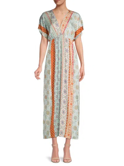 Renee C Women's Print Surplice Maxi Dress In Blue