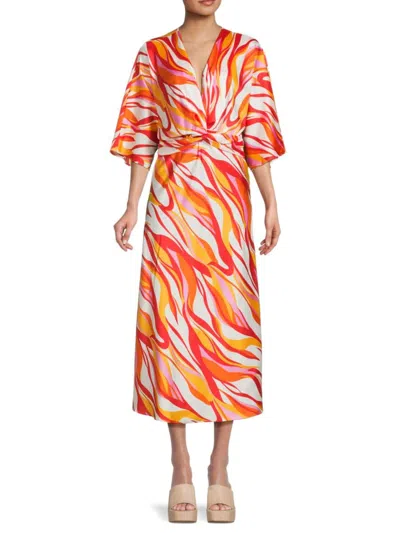 Renee C Women's Print Twist Front Surplice Maxi Dress In Orange