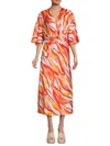 Renee C Women's Print Twisted Front Satin Midi-dress In Orange Multicolor