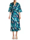 Renee C Women's Print Twisted Front Satin Midi-dress In Purple Multicolor