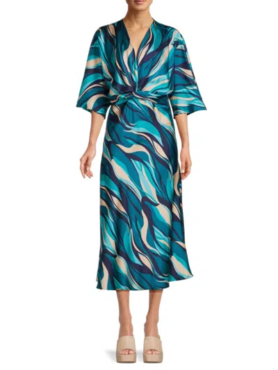 Renee C Women's Print Twisted Front Satin Midi-dress In Purple Multicolor